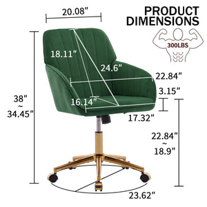 English Elm TY Velvet Ergonomic Office Chair in Green with Memory Foam Cushion, Lumbar Support & Swivel Comfort W2311P220186