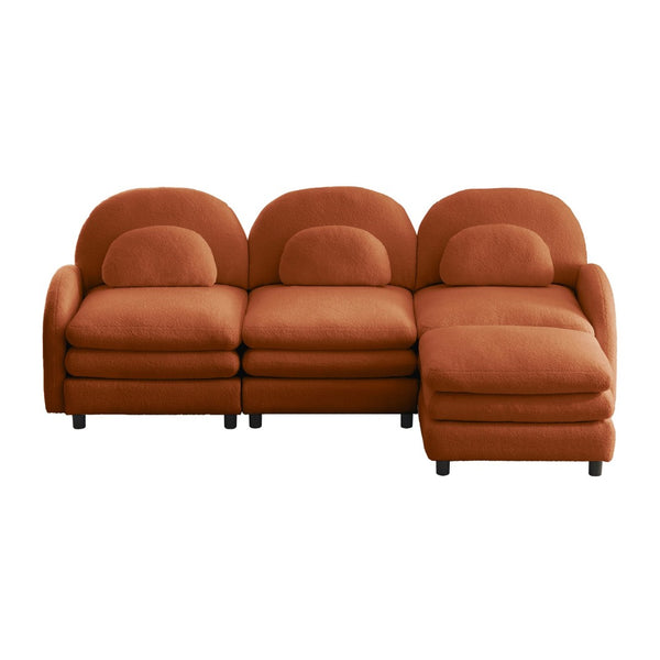 English Elm Teddy Fleece Modular Cloud Sofa Plush Curved Sectional with Ottoman for Living Room Orange W5656S00097