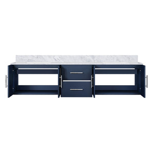 English Elm Navy Solid Wood Double Bath Vanity 80" x 22" with Carrara Marble Top, Soft-Close Storage & Shelf B2731P258530