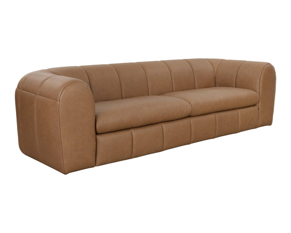 Sunpan Cyril Channel Tufted Cognac Aniline Italian Leather Sofa for Modern Living Rooms 112000