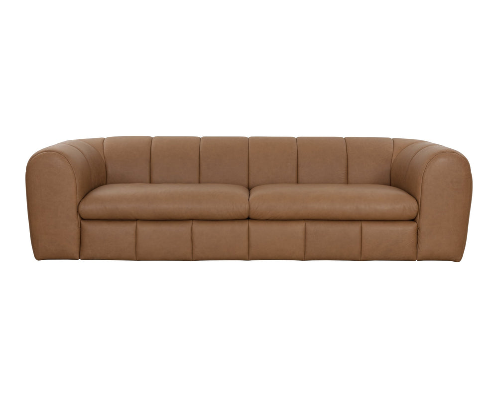 Sunpan Cyril Channel Tufted Cognac Aniline Italian Leather Sofa for Modern Living Rooms 112000