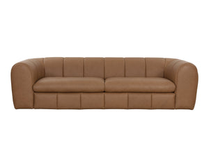 Sunpan Cyril Channel Tufted Cognac Aniline Italian Leather Sofa for Modern Living Rooms 112000