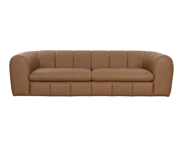 Sunpan Cyril Channel Tufted Cognac Aniline Italian Leather Sofa for Modern Living Rooms 112000