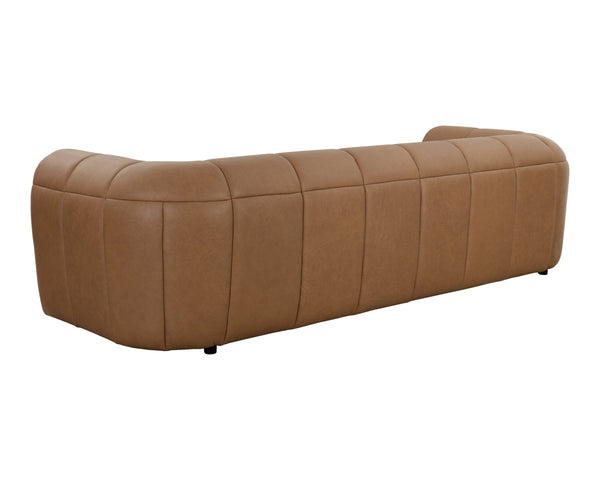 Sunpan Cyril Channel Tufted Cognac Aniline Italian Leather Sofa for Modern Living Rooms 112000