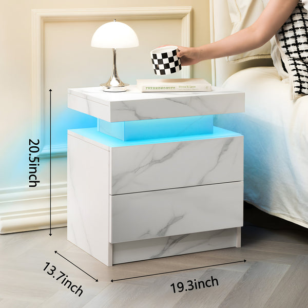 English Elm Nightstand LED Bedside Table with Adjustable Multi-Color Lights, Sleek Modern End Table for Bedroom Matte White 22.83 L x 16.93 W x 7.68 H W2178138739
