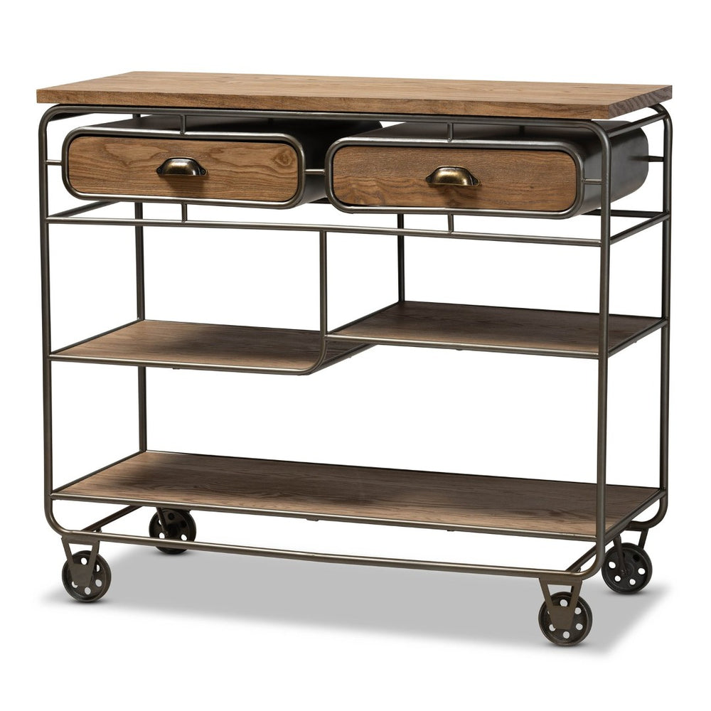 Baxton Studio Baxton Studio Grant Vintage Industrial Kitchen Cart with Oak-Brown Wood & Metal, Fully Assembled JY20A069-Oak-Cart