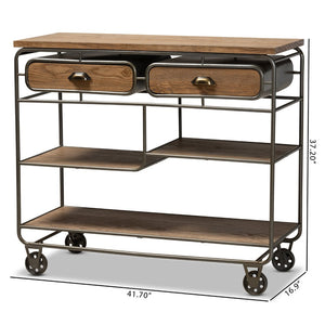 Baxton Studio Baxton Studio Grant Vintage Industrial Kitchen Cart with Oak-Brown Wood & Metal, Fully Assembled JY20A069-Oak-Cart