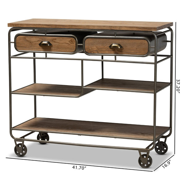 Baxton Studio Baxton Studio Grant Vintage Industrial Kitchen Cart with Oak-Brown Wood & Metal, Fully Assembled JY20A069-Oak-Cart