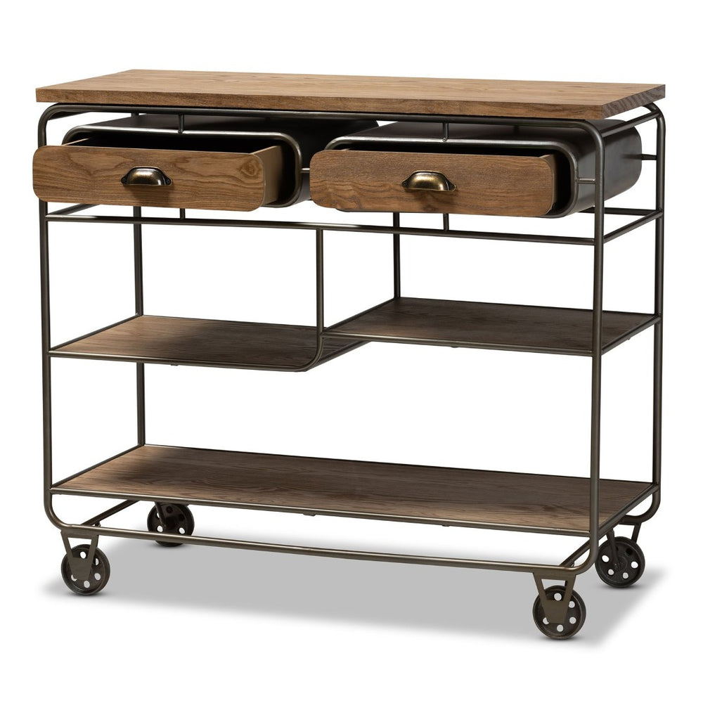 Baxton Studio Baxton Studio Grant Vintage Industrial Kitchen Cart with Oak-Brown Wood & Metal, Fully Assembled JY20A069-Oak-Cart
