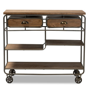 Baxton Studio Baxton Studio Grant Vintage Industrial Kitchen Cart with Oak-Brown Wood & Metal, Fully Assembled JY20A069-Oak-Cart