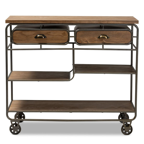 Baxton Studio Baxton Studio Grant Vintage Industrial Kitchen Cart with Oak-Brown Wood & Metal, Fully Assembled JY20A069-Oak-Cart