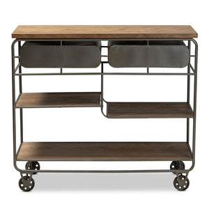 Baxton Studio Baxton Studio Grant Vintage Industrial Kitchen Cart with Oak-Brown Wood & Metal, Fully Assembled JY20A069-Oak-Cart
