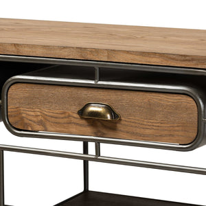 Baxton Studio Baxton Studio Grant Vintage Industrial Kitchen Cart with Oak-Brown Wood & Metal, Fully Assembled JY20A069-Oak-Cart