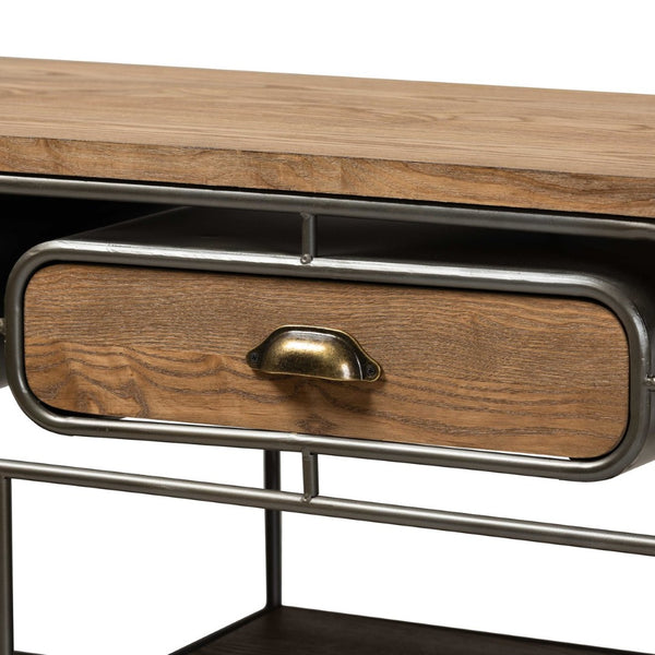 Baxton Studio Baxton Studio Grant Vintage Industrial Kitchen Cart with Oak-Brown Wood & Metal, Fully Assembled JY20A069-Oak-Cart