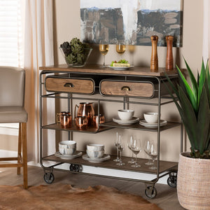 Baxton Studio Baxton Studio Grant Vintage Industrial Kitchen Cart with Oak-Brown Wood & Metal, Fully Assembled JY20A069-Oak-Cart