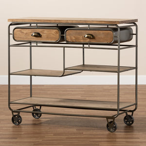 Baxton Studio Baxton Studio Grant Vintage Industrial Kitchen Cart with Oak-Brown Wood & Metal, Fully Assembled JY20A069-Oak-Cart