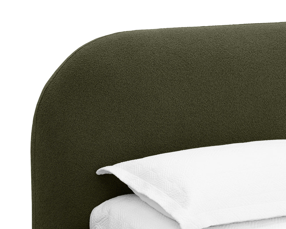 Sunpan Marin Bed - Luxuriously Upholstered With Velvety Kona Camel Fabric And Elegant Curves For Comfort Green Fabric 112029