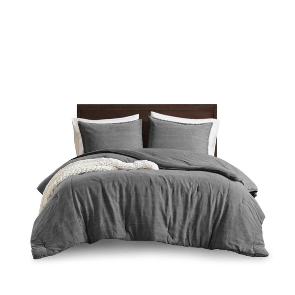 English Elm 2pcs Stone-washed Cotton Twill Comforter Set Oversized Soft Farmhouse Bedding Grey B035P341108