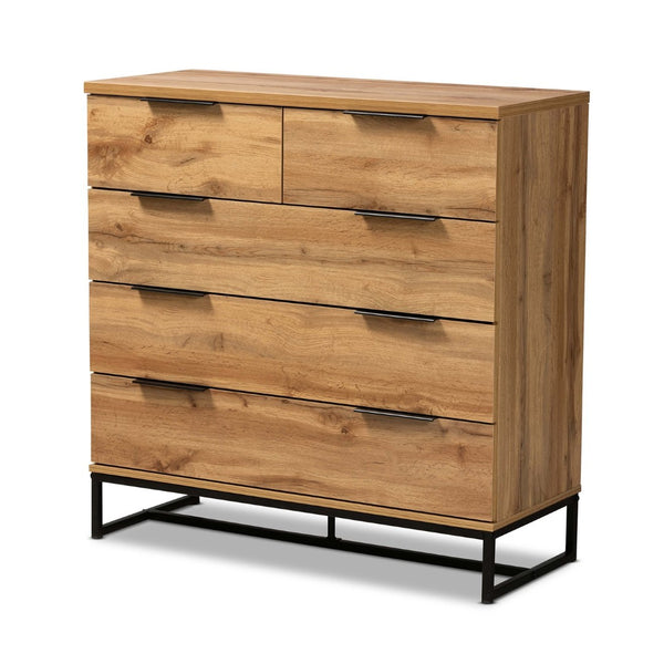 Baxton Studio Baxton Studio 5-Drawer Chest – Modern Oak Wood & Black Metal, Stylish Storage for Any Bedroom Space CH8002-Oak-5DW Chest