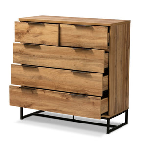 Baxton Studio Baxton Studio 5-Drawer Chest – Modern Oak Wood & Black Metal, Stylish Storage for Any Bedroom Space CH8002-Oak-5DW Chest