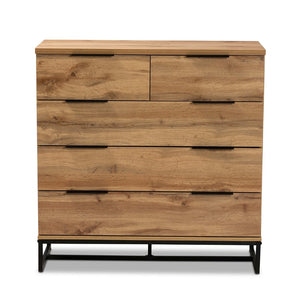 Baxton Studio Baxton Studio 5-Drawer Chest – Modern Oak Wood & Black Metal, Stylish Storage for Any Bedroom Space CH8002-Oak-5DW Chest