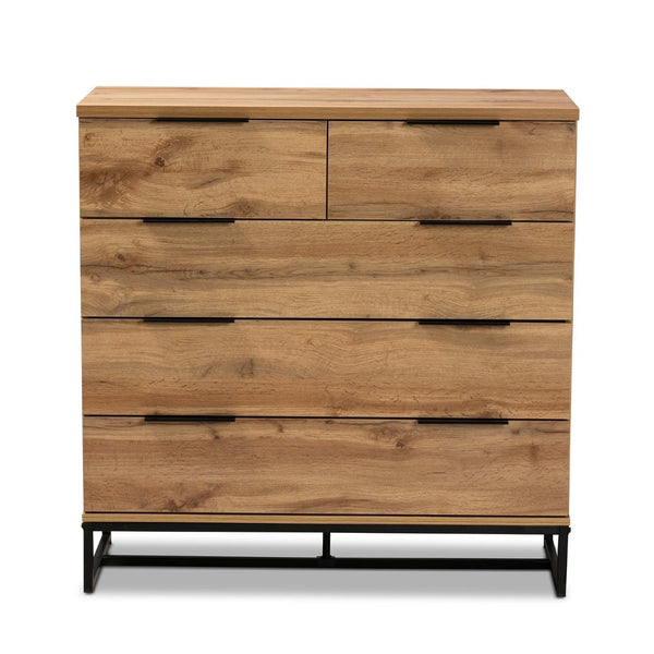 Baxton Studio Baxton Studio 5-Drawer Chest – Modern Oak Wood & Black Metal, Stylish Storage for Any Bedroom Space CH8002-Oak-5DW Chest