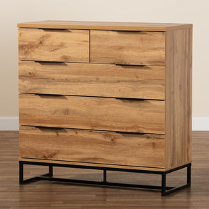 Baxton Studio Baxton Studio 5-Drawer Chest – Modern Oak Wood & Black Metal, Stylish Storage for Any Bedroom Space CH8002-Oak-5DW Chest