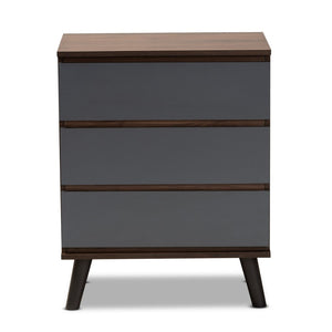 Baxton Studio Baxton Roldan Modern 3-Drawer Chest in Two-Tone Walnut & Grey - Stylish Storage for Your Bedroom CH8003-Walnut/Grey-3DW Chest