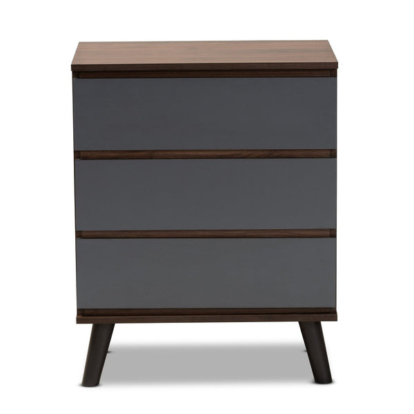 Baxton Studio Baxton Roldan Modern 3-Drawer Chest in Two-Tone Walnut & Grey - Stylish Storage for Your Bedroom CH8003-Walnut/Grey-3DW Chest