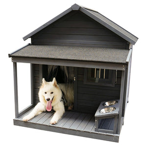 English Elm Large Breed Outdoor Doghouse Solid Fir Wood Covered Porch Weatherproof Asphalt Roof W1431S00005