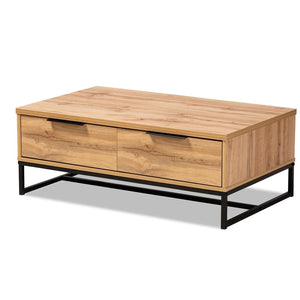Baxton Studio Baxton Studio Modern Oak Brown & Black Metal 2-Drawer Coffee Table with Stylish Storage Solutions CT8007-Oak-CT