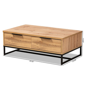 Baxton Studio Baxton Studio Modern Oak Brown & Black Metal 2-Drawer Coffee Table with Stylish Storage Solutions CT8007-Oak-CT