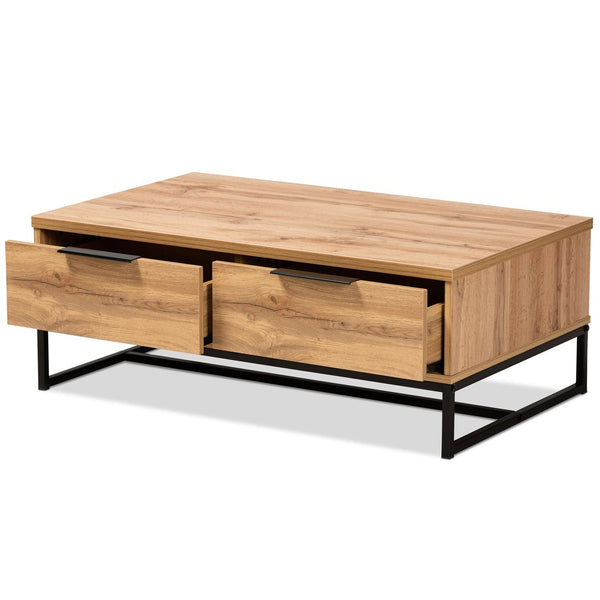 Baxton Studio Baxton Studio Modern Oak Brown & Black Metal 2-Drawer Coffee Table with Stylish Storage Solutions CT8007-Oak-CT