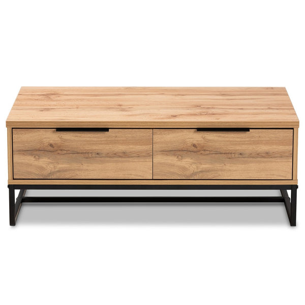 Baxton Studio Baxton Studio Modern Oak Brown & Black Metal 2-Drawer Coffee Table with Stylish Storage Solutions CT8007-Oak-CT