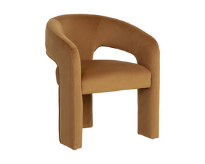 Sunpan Isidore Dining Armchair - Contemporary Comfort With Curved Backrest & Stylish Ernst Sandstone Fabric Gold Fabric 112112