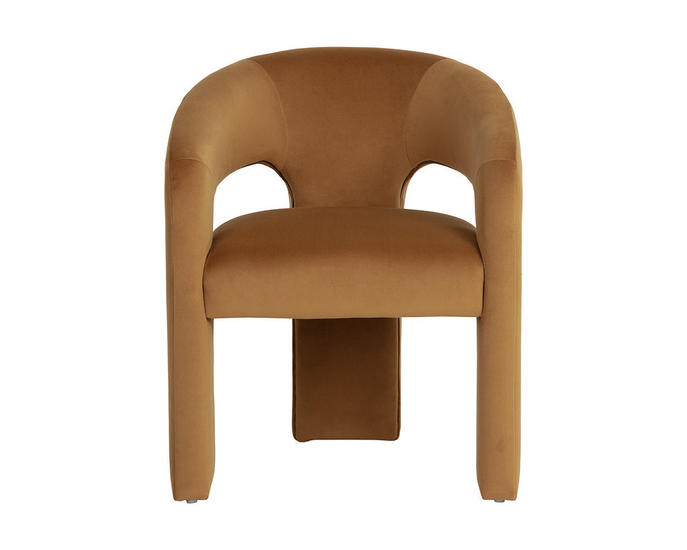 Sunpan Isidore Dining Armchair - Contemporary Comfort With Curved Backrest & Stylish Ernst Sandstone Fabric Gold Fabric 112112