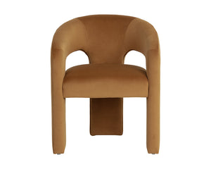 Sunpan Isidore Dining Armchair - Contemporary Comfort With Curved Backrest & Stylish Ernst Sandstone Fabric Gold Fabric 112112