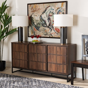 Baxton Studio Baxton Studio Modern Walnut & Black Metal 3-Door Sideboard Buffet - Stylish Storage for Dining Rooms MPC8009-Walnut-Sideboard