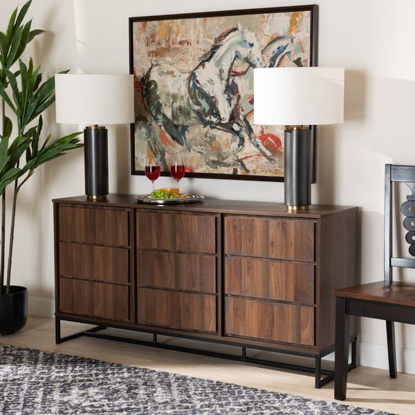 Baxton Studio Baxton Studio Modern Walnut & Black Metal 3-Door Sideboard Buffet - Stylish Storage for Dining Rooms MPC8009-Walnut-Sideboard