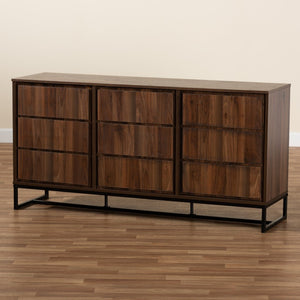 Baxton Studio Baxton Studio Modern Walnut & Black Metal 3-Door Sideboard Buffet - Stylish Storage for Dining Rooms MPC8009-Walnut-Sideboard