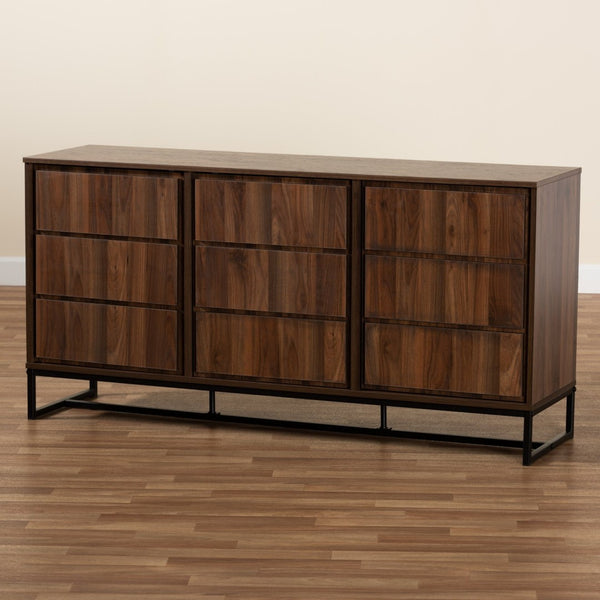 Baxton Studio Baxton Studio Modern Walnut & Black Metal 3-Door Sideboard Buffet - Stylish Storage for Dining Rooms MPC8009-Walnut-Sideboard