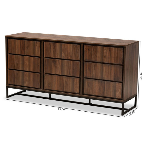 Baxton Studio Baxton Studio Modern Walnut & Black Metal 3-Door Sideboard Buffet - Stylish Storage for Dining Rooms MPC8009-Walnut-Sideboard