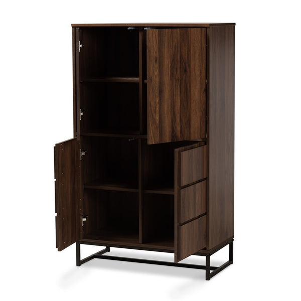 Baxton Studio Baxton Studio Modern Walnut Brown Storage Cabinet with Black Metal Base for Versatile Organization MPC8010-Walnut-Cabinet