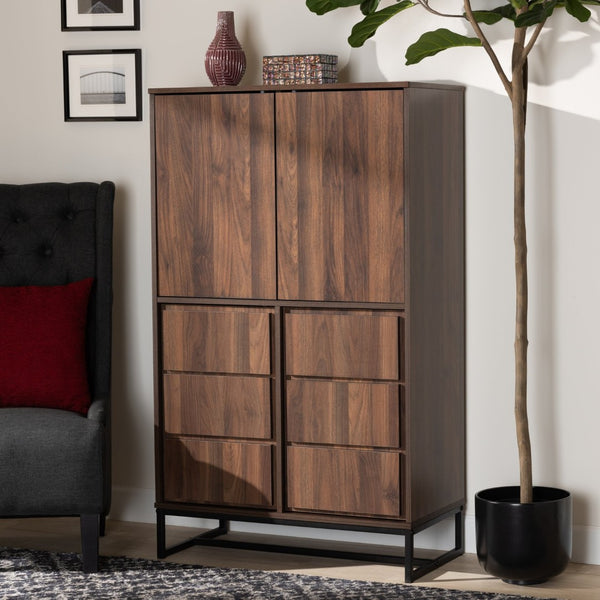 Baxton Studio Baxton Studio Modern Walnut Brown Storage Cabinet with Black Metal Base for Versatile Organization MPC8010-Walnut-Cabinet