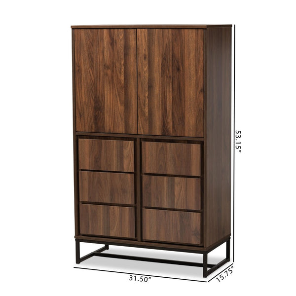 Baxton Studio Baxton Studio Modern Walnut Brown Storage Cabinet with Black Metal Base for Versatile Organization MPC8010-Walnut-Cabinet
