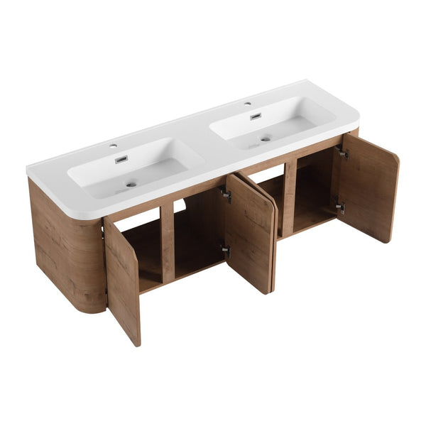 English Elm 60" Freestanding Double Sink Bathroom Vanity with Soft-close Doors and Three Drawers W999S00508