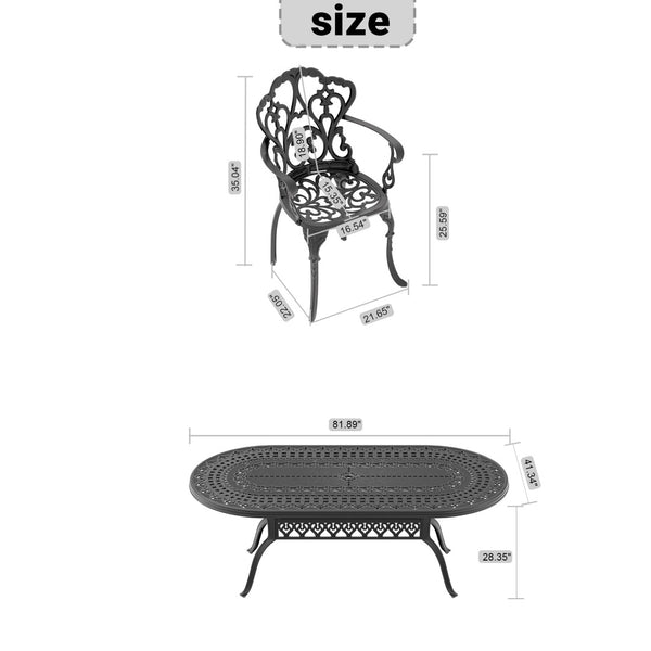 English Elm 9-piece Cast Aluminum Outdoor Dining Set Carved European Style Oval Table for 8 W1710S00659