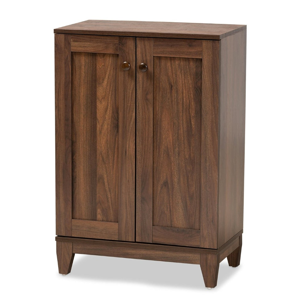 Baxton Studio Baxton Studio Nissa Modern Walnut 2-Door Shoe Storage Cabinet with Adjustable Shelves & Safety Features MPC8017-Walnut-Shoe Cabinet