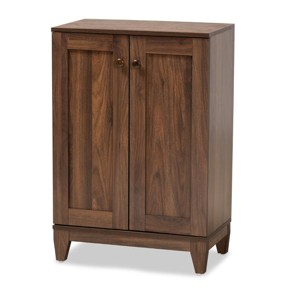 Baxton Studio Baxton Studio Nissa Modern Walnut 2-Door Shoe Storage Cabinet with Adjustable Shelves & Safety Features MPC8017-Walnut-Shoe Cabinet