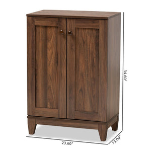 Baxton Studio Baxton Studio Nissa Modern Walnut 2-Door Shoe Storage Cabinet with Adjustable Shelves & Safety Features MPC8017-Walnut-Shoe Cabinet
